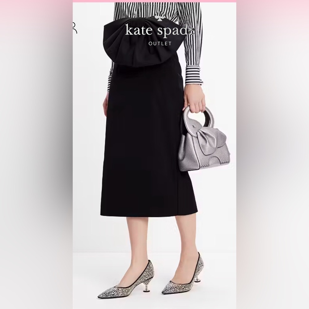 Kate Spade Black Bow Pencil Skirt Size 8 NWT Midi Office Career Chic Luxury - Picture 3 of 14